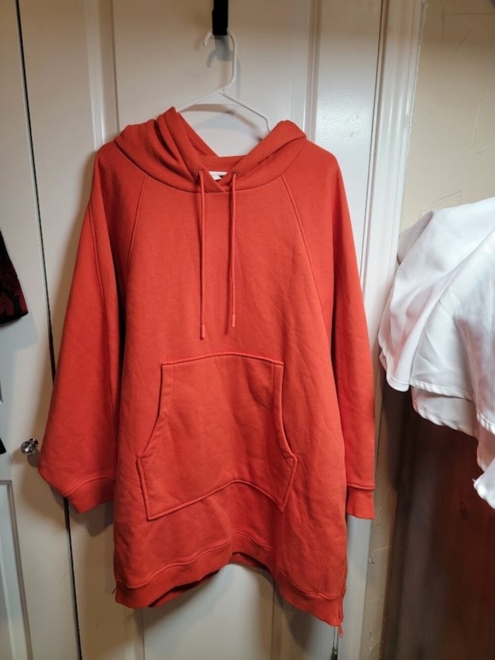 H&M Women's XL Rust Orange Oversized Hoodie Dress Longline Sweatshirt Kangaroo P